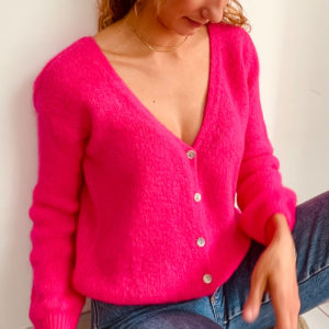 gilet-nina-maille-cardigan gilet cardigan boutonne rose maille otez mode