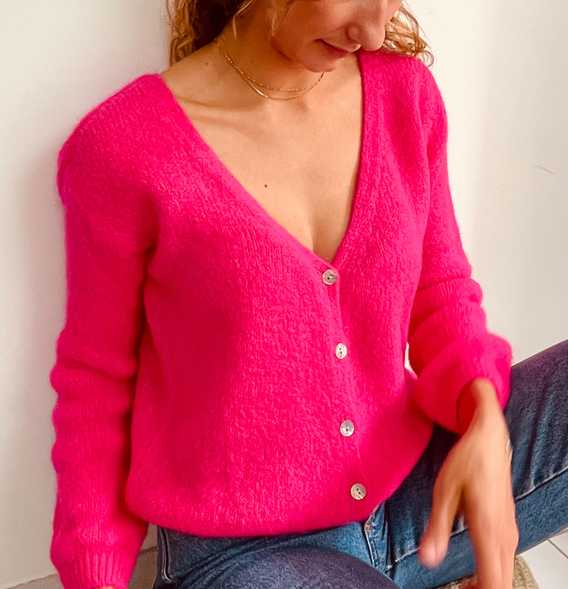gilet cardigan boutonne rose maille otez mode
