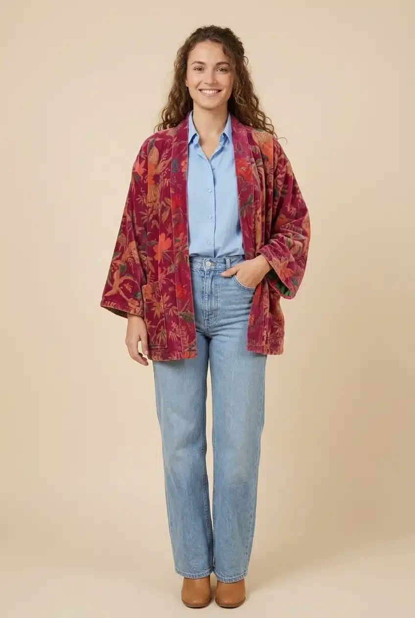 Kimono court LILA – Velours de coton imprimé – Image 3