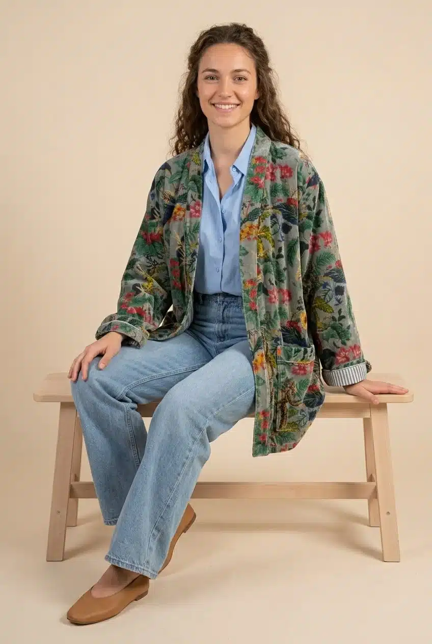 Kimono court LILA – Velours de coton imprimé – Image 15