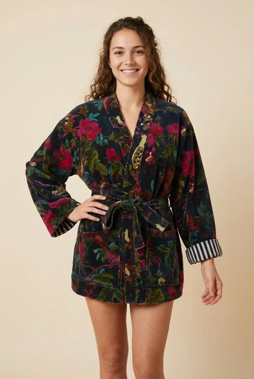 Kimono court LILA – Velours de coton imprimé – Image 11