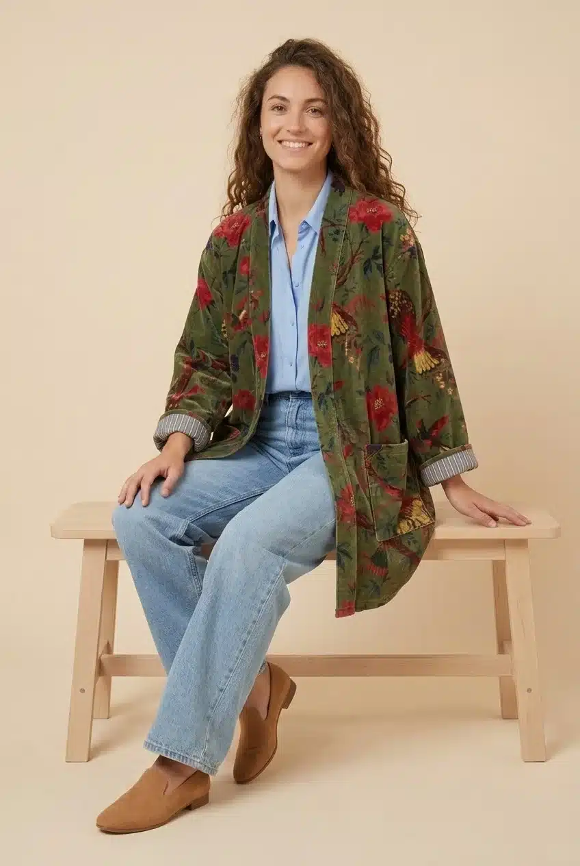 Kimono court LILA – Velours de coton imprimé – Image 8