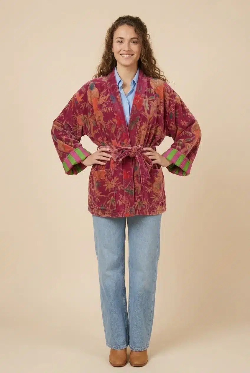 Kimono court LILA – Velours de coton imprimé – Image 2