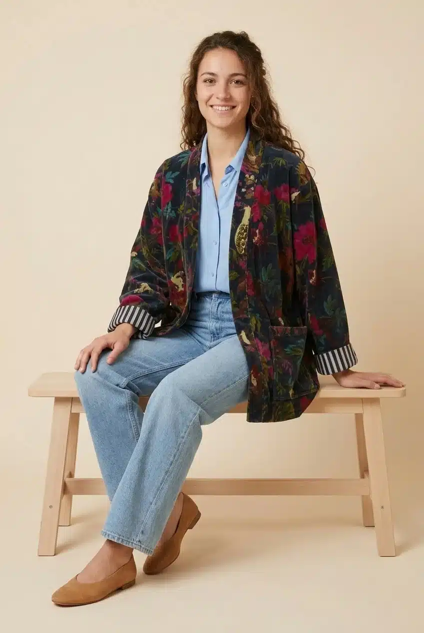 Kimono court LILA – Velours de coton imprimé – Image 12