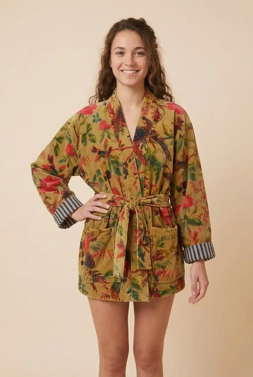 Kimono court LILA – Velours de coton imprimé – Image 7