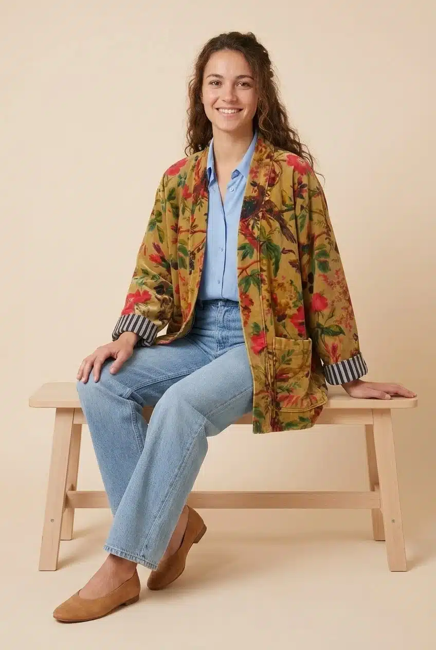 Kimono court LILA – Velours de coton imprimé – Image 1